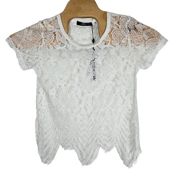 BKE Botique Lace‎ Overshirt Small Women's White Short Sleeve - Picture 1 of 4